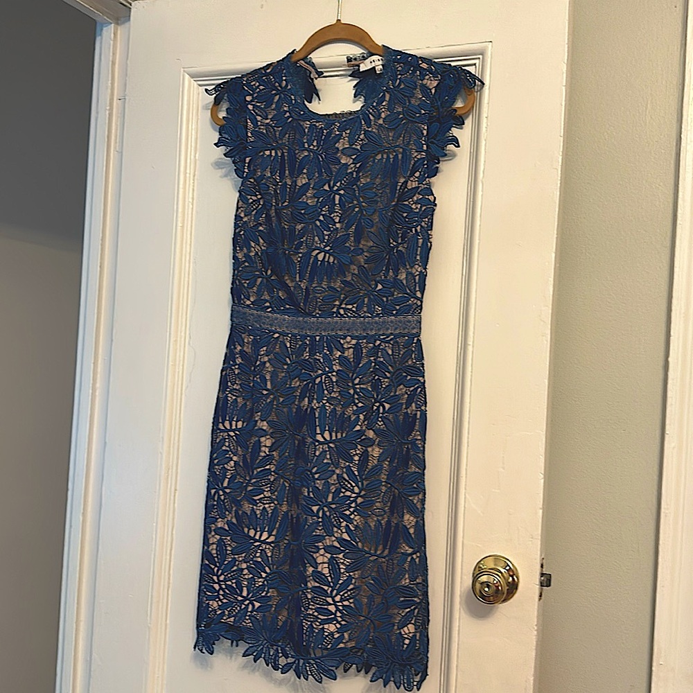 Blue lace cocktail dress from Reiss